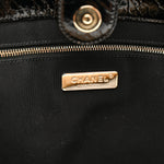 Shiny Crumpled Sheepskin Shearling CC Mania Tote Bag Black Beige