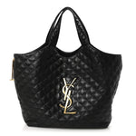 Lambskin Quilted Maxi Icare Shopping Tote Black