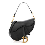 Grained Calfskin Saddle Bag With Strap Black