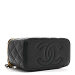 Lambskin Enamel Quilted Small Coco Hearts Vanity Case With Chain Black