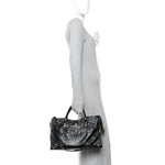 Calfskin Crocodile Embossed Giant 12 Gold Hardware City Black