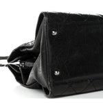 Crumpled Grained Calfskin Quilted CC Crave Tote Black