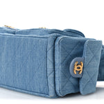 Washed Denim Quilted Large Trendy Pockets Hobo Blue