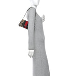 Monogram Textured Dollar Calfskin Heavy Grosgrain Web Small Maxi Horsebit Chain Shoulder Bag Beige Ebony New Acero