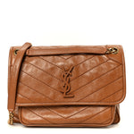 Crinkled Calfskin Matelasse Monogram Medium Niki Chain Satchel Caramel