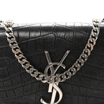 Calfskin Crocodile Embossed Small Classic Monogram Kate Tassel Satchel Black