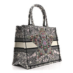 Canvas Embroidered Medium Book Tote White Multicolor