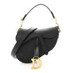 Grained Calfskin Mini Saddle Bag With Strap Black
