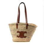 Raffia Calfskin Triomphe Medium Panier Tan