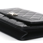 Patent Calfskin Quilted Boy Wallet On Chain WOC Black
