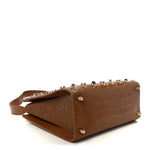 Calfskin Crocodile Embossed Studded Medium Paloma Brown