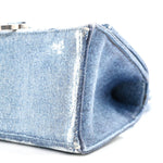 Nappa Denim Printed Small Hourglass Top Handle Bag Denim Blue
