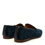 Velvet GG Monogram Horsebit Mens Jordaan Loafers  11 Blue Beige