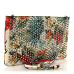 Calfskin Studded Floral Mosaic Loubiclutch Crossbody Clutch White Multicolor