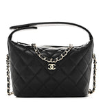 Caviar Quilted Hobo Clutch With Chain Black