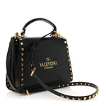 Grainy Calfskin Small Rockstud Alcove Top-Handle Flap Bag Black