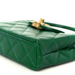 Shiny Aged Calfskin Quilted Mini Nano Kelly Shopper Green
