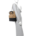 Suede Calfskin Shiny Lambskin Quilted Coco Base Shopping Bag Beige Black