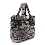 Re-Nylon Padded Printed Medium Tote Bag Black White
