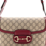 GG Supreme Monogram Horsebit 1955 Soft Small Shoulder Bag Beige Ebony Rosso Ancora