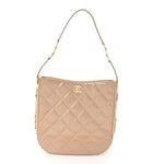 Shiny Calfskin Suede Goatskin Quilted Hobo Beige