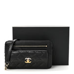 Lambskin Quilted Front Pocket Clutch With Chain Black