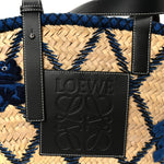 Embroidered Raffia Basket Tote Bag Natural Black Blue