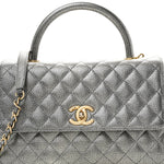 Metallic Caviar Quilted Small Coco Handle Flap Silver