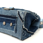 Denim Patchwork Small Hourglass Top Handle Bag Washed Blue