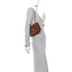 Suede Matelasse Quilted Chain Shoulder Bag Brown