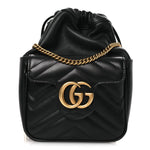 Calfskin Matelasse Front Pocket Mini GG Marmont Bucket Bag Black
