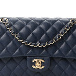 Caviar Quilted Medium Double Flap Navy