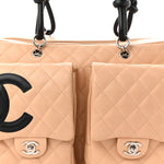 Calfskin Quilted Large Cambon Multipocket Reporter Beige Black