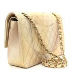 Metallic Goatskin Quilted Ombre Medium Double Flap Gold