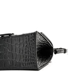 Shiny Calfskin Monochrome Crocodile Embossed Small Hourglass Top Handle Bag Black