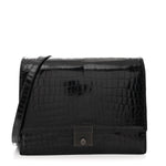 Crocodile Accordion Flap Shoulder Bag Black