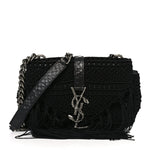 Calfskin Crochet Baby Monogram Chain Satchel Black