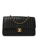 Lambskin Vertical Quilted Medium Single Flap Black