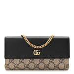 Dollar Calfskin GG Supreme Monogram Petite GG Marmont Wallet Chain Bag Black Beige Ebony