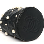 Lambskin Quilted Pearl Mini About Pearls Drawstring Bag Black