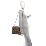 Calfskin Y Quilted Monogram Medium Loulou Chain Satchel Desert Storm