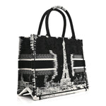 Canvas Embroidered Medium Paris Book Tote Black White