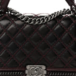 Goatskin Quilted New Medium Boy Handle Flap Burgundy