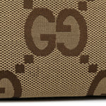 Monogram Jumbo GG Textured Dollar Calfskin Web Small Tote Bag Camel Ebony New Acero