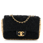 Tweed Quilted Mini Side Pearl Flap Bag Black