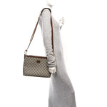 GG Supreme Monogram Azalea Calfskin Retro Interlocking G Wristlet Messenger Bag Beige Ebony Brown Sugar