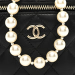 Lambskin Quilted Mini Vanity Case With Pearl Chain Black