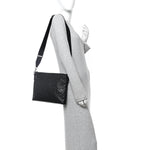Piuma Calfskin Jumbo GG Embossed Medium Wristlet Messenger Bag Black
