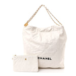 Shiny Calfskin Quilted Chanel 22 White Black