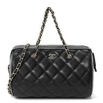 Caviar Quilted Barrel Clutch With Chain Black